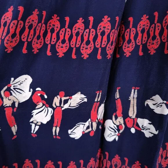 Vintage 50s Full Novelty Print Skirt Size XS Blue Silk Bullfighter Print